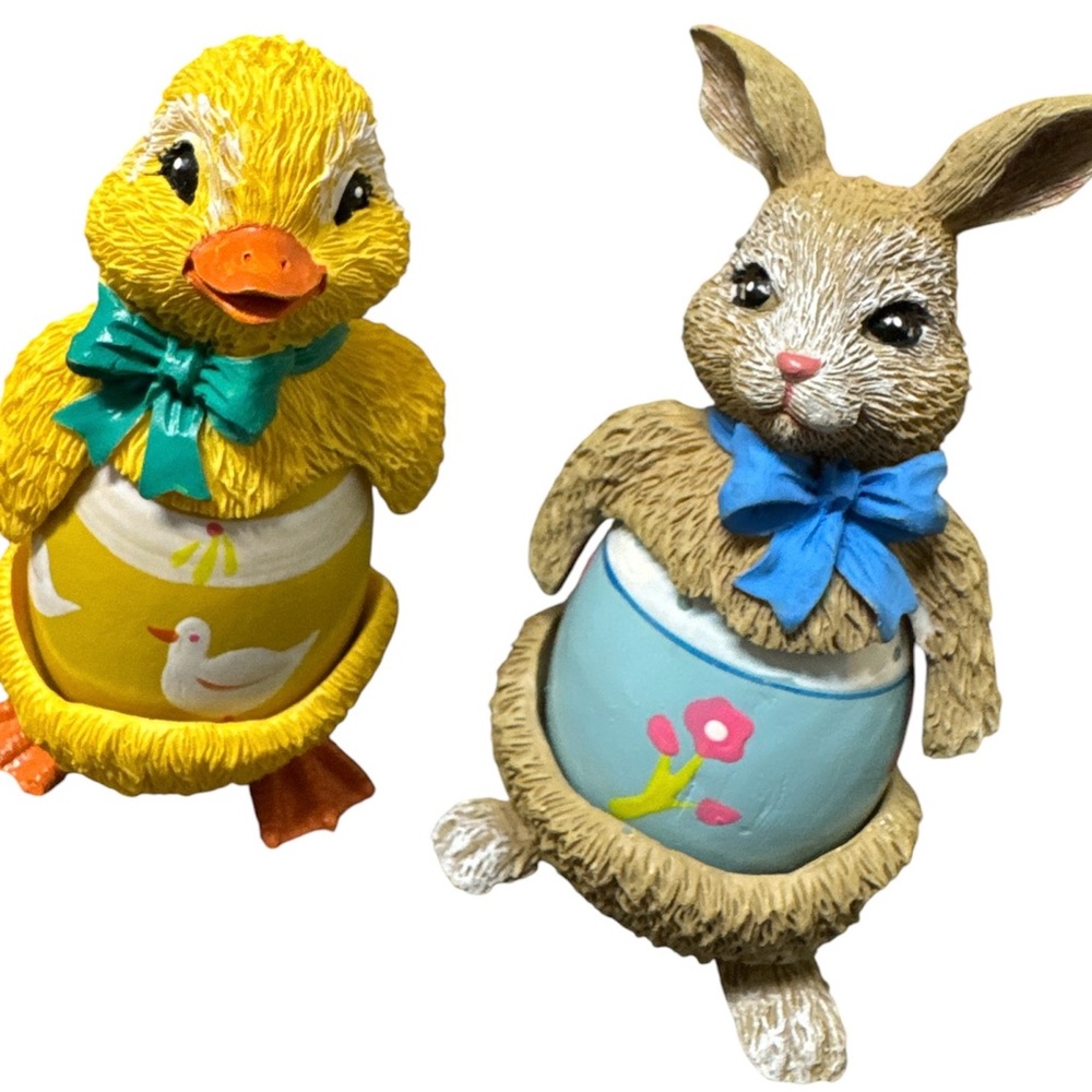Set of 3 Vintage Easter Egg Pals Lamb Duck Easter Bunny Figurine Decor Resin